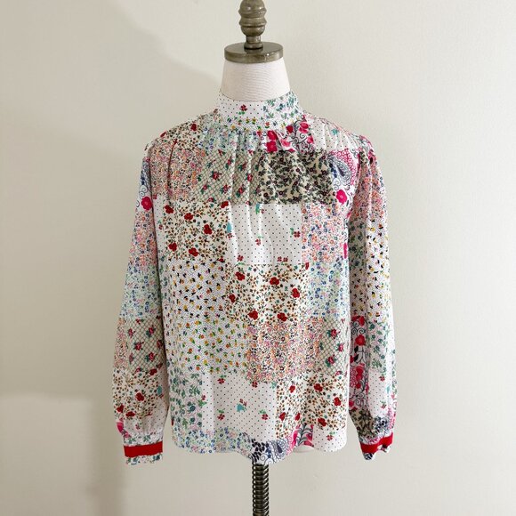 Hunter Bell Multicolor Patchwork Print Long Sleeve Blouse Women's Size Small EUC - Picture 1 of 8
